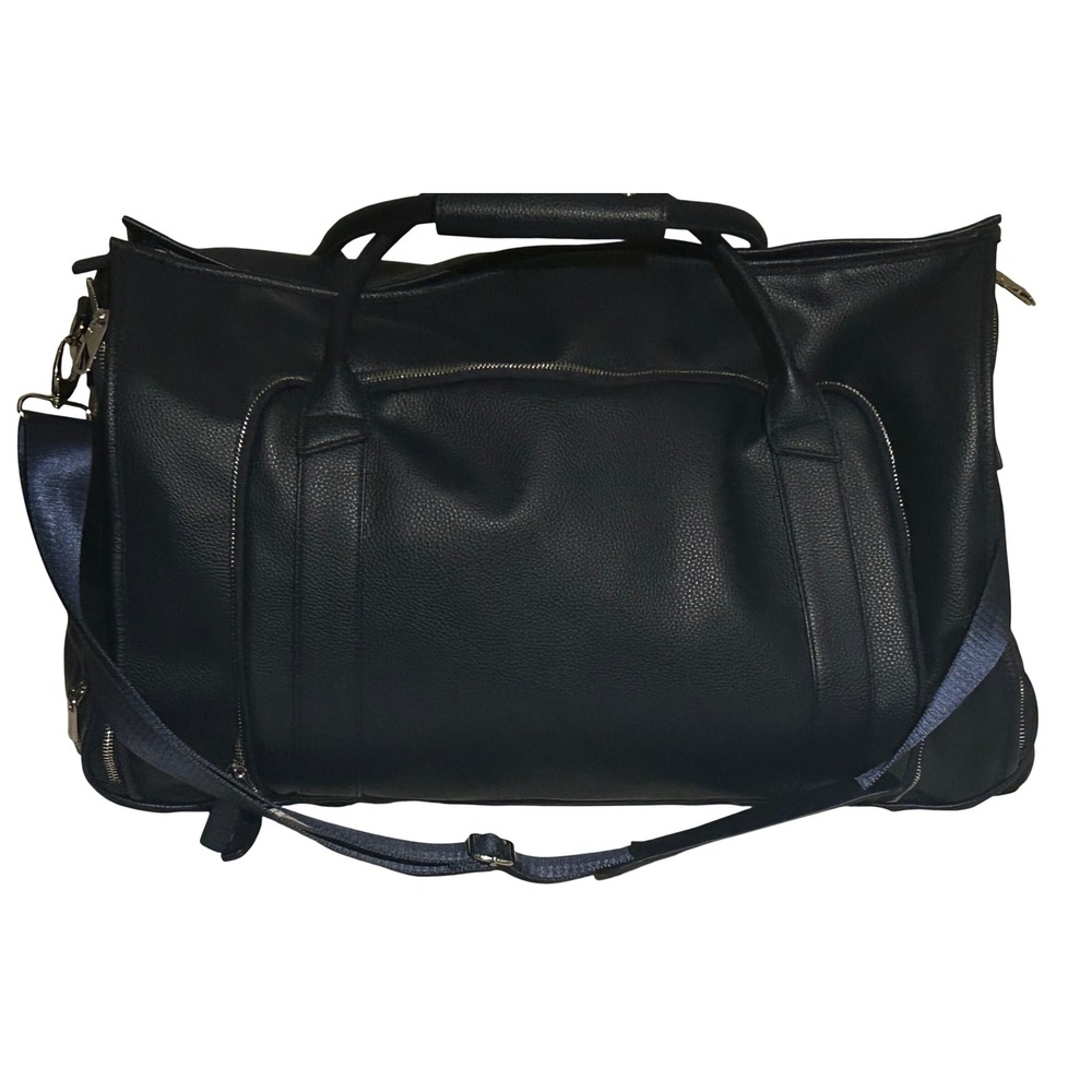 Brouk & Co Brett 2-in-1 Garment Duffel Roller Bag Navy Vegan Leather Carry-On